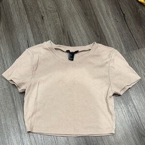 Women's Beige Ribbed Crop Top